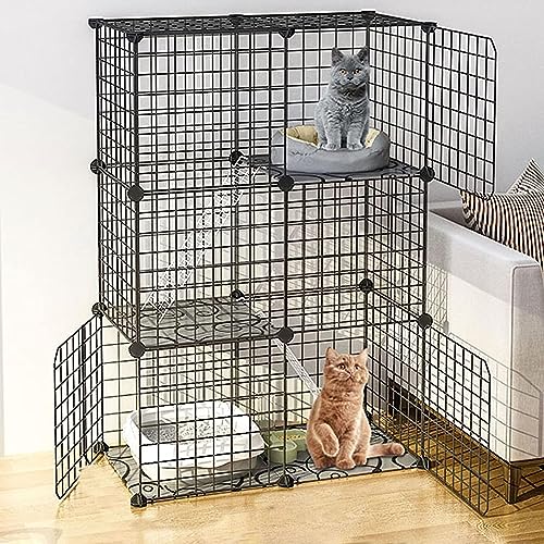 Kleintier-Laufgitter, Katzenkäfige für den Innenbereich, Katzengehege – DIY-Haustier-Laufstall, Haustierkäfige für Katzen, Metallgehege mit Tür für kleine Haustiere, Kaninchen, Igel (Farbe: von KUENCE