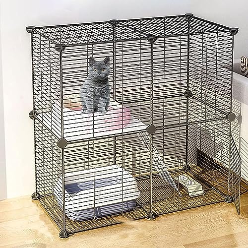 Kleintier-Laufgitter, Katzenkäfige für den Innenbereich, Katzengehege – DIY-Haustier-Laufstall, Haustierkäfige für Katzen, Metallgehege mit Tür für kleine Haustiere, Kaninchen, Igel (Farbe: von KUENCE