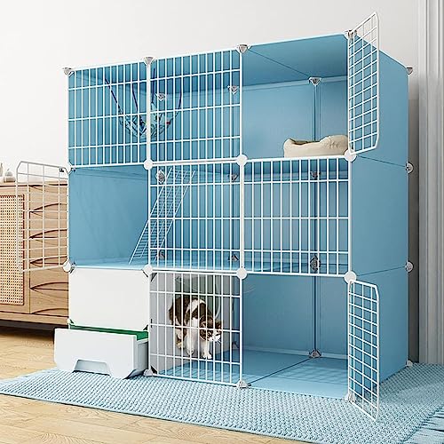 Kleintier-Laufgitter, großer Katzenkäfig – Katzenkäfige für den Innenbereich, groß, mit Katzentoilette, DIY-Katzenlaufstall, abnehmbare Metalldraht-Kätzchenhütten-Kiste (Größe: 111 x 49 x 10 von KUENCE