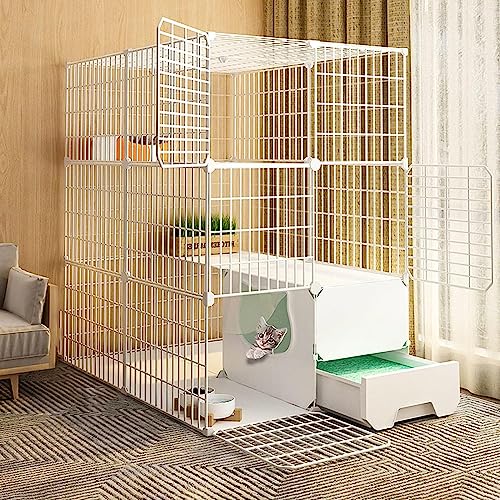 Kleintier-Laufstall, Katzen-Laufstall, DIY-Haustier-Laufstall, Übungshof, Zaunkäfig mit Tür und geschlossener Katzentoilette, leicht zu reinigen und Gerüche zu entfernen (Größe: 75 x 49 x 10 von KUENCE