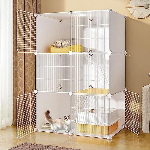 Kleintier-Laufstall, Katzengehege, DIY-Laufstall für Haustiere, Metallgehege, Netz mit Tür für Kaninchen, Igel, Katzen, Meerschweinchen – inklusive Katzennapf (Größe: 75 x 39 x 109 cm) von KUENCE