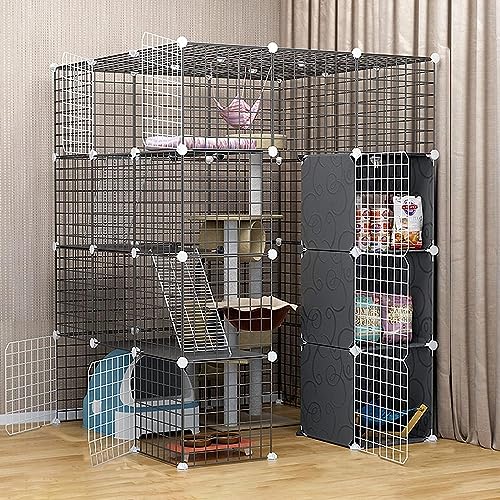 Laufgitter für Kleintiere, Katzenkäfig – Katzenlaufstall, Haustierkäfige für Katzen, Metallgehege, Netz, Übungshof, Zaun, Käfig für kleine Haustiere, Kaninchen, Igel (Größe: 111 x 111 x 147 von KUENCE