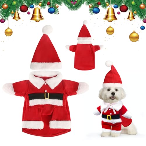 Hundekostüme Weihnachten, Katze Hund Weihnachtskostüm mit Nikolausmütze Weihnachtshund Cosplay Outfit, Weihnachten Haustier Umhang für Neujahr Lustige Anzieh Haustierpartys Bekleidung Anzüge von KUHAWL