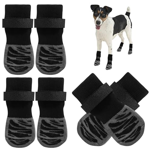 KUHAWL 4 Stück Hundeschuhe Pfotenschutz, Anti Rutsch Hundesocken mit Verstellbaren Hunde Schuhe Haustierpfoten Schutz, Doppelseitige Anti Rutsch Hundesocken Indoor Anti Rutsch Socken für Hunde(M) von KUHAWL