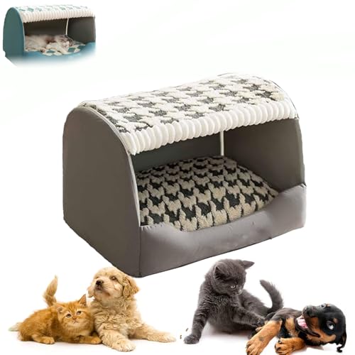 Doggocomfy Gemütliche Hundehütte, Doggocomfy Cozy Hundehütte, Doggo Bequemes Hundehüttenbett, rutschfeste Hundehütte, Hundehütte innen mit abnehmbarem Kissen (Grey, L) von KUICEO