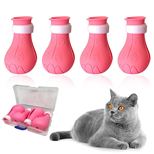 Katzenklauenabdeckungen Katzenstiefel nur für Katzen, Katzen-Anti-Kratz-Schuhe, verstellbar, kakelig, Anti-Off-Schuhe, weiches Silikon, Katzenpfotenschutz, Rasieren, um Kratzer zu verhindern (Rosa) von KUJAIS