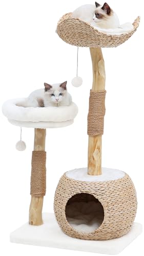 KULAMOON Moderner Katzenbaum Turm für Indoor-Katzen, Echter Ast Luxus Katzenhaus mit Katzenkratzbaum, Sprungplattformen, Katzenmöbel, Katzenliebhaber Geschenk von KULAMOON