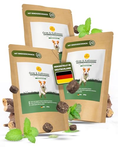 KUNTO® Gras- & Kotfresser Drops für Hunde - beruhigt den Magen & hilft gegen Sodbrennen - mit Rindfleischgeschmack - hohe Akzeptanz - mit natürlichen Kräutern - Deutsche Herstellung (3er Pack) von KUNTO