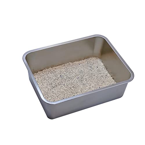 KUNWU Edelstahl-Pfanne 71.1x50.8x7 cm für Futter, Katzen, Hunde und Kaninchen, Haustier-Katzentoilette, korrosionsbeständig, leicht zu reinigen, langlebige Pfanne (XXL (71.1x50.8 cm) , 7.0 cm tief) von KUNWU