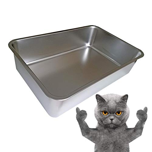 KUNWU SUS304 Stainless Steel Food Grade 6" Deep Extra Large Cat Litter Box Korrosionsbeständigkeit Durable Pan 23.5" x 15.5"x 6" (17.5" x 13.5" x 6") von KUNWU