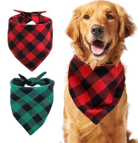 Hundehalstuch Halstuch Hund Bandana Dreieckstuch Hunde Geburtstag Hundezubehör Set Klassisches Kariertes aus Baumwolle Geeignet für Kleine Mittelgrobe und Grobe Welpen Rotes Grün von KUOL-KIDS