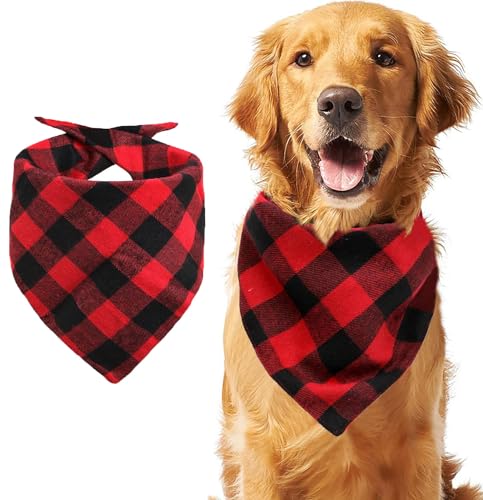 Hundehalstuch Halstuch Hund Bandana Dreieckstuch Hunde Geburtstag Hundezubehör Set Klassisches Kariertes aus Baumwolle Geeignet für Kleine Mittelgrobe und Grobe Welpen Rotes von KUOL-KIDS