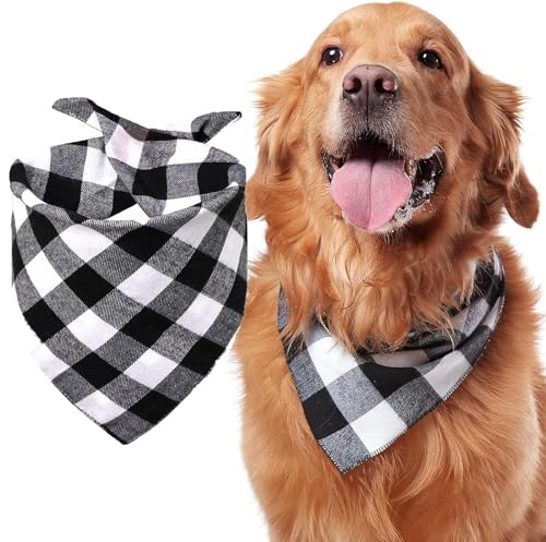 Hundehalstuch Halstuch Hund Bandana Dreieckstuch Hunde Geburtstag Hundezubehör Set Klassisches Kariertes aus Baumwolle Geeignet für Kleine Mittelgrobe und Grobe Welpen Schwarz Weiß von KUOL-KIDS