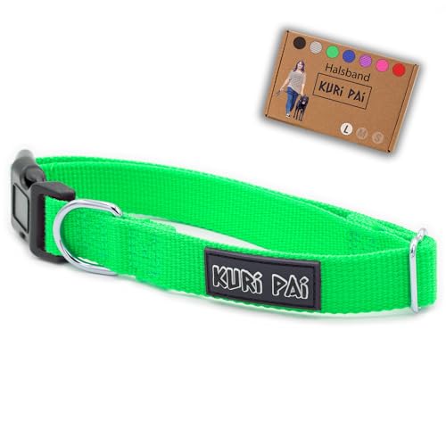 KURI PAI® Hundehalsband | Robustes Hundehalsband aus Bambusviskose mit langlebigem Kunststoffverschluss | Ergonomisch, Ideal für große und kleine Hunde zur sicheren Führung | Grün, Größe L von KURI PAI