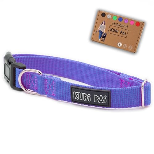 KURI PAI® Hundehalsband | Robustes Hundehalsband aus Bambusviskose mit langlebigem Kunststoffverschluss | Ergonomisch, Ideal für große und kleine Hunde zur sicheren Führung | Lila, Größe L von KURI PAI