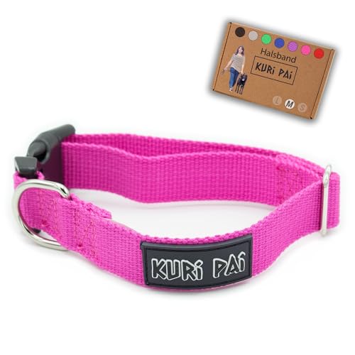 KURI PAI® Hundehalsband | Robustes Hundehalsband aus Bambusviskose mit langlebigem Kunststoffverschluss | Ergonomisch, Ideal für große und kleine Hunde zur sicheren Führung | Pink, Größe M von KURI PAI