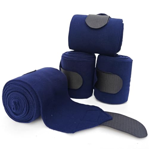 KURSHOW Pferde-Polo-Beinbandagen, weiche Fleece-Bandagen, Reit-Beinbandage, 4er-Pack (3 m), Marineblau von KURSHOW