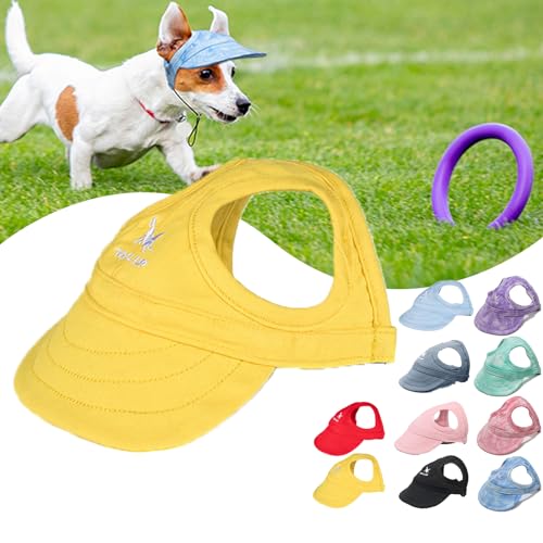 KURTIK Outdoor-Sonnenschutzhaube für Hunde,2024 Neue Haustier-Hunde-Outdoor-Sonnenschutz-Visiermütze mit Ohrlöchern und verstellbarem Halsband,Hunde-Sonnenblende,Haustier-Außenkappe (L,Gelb) von KURTIK