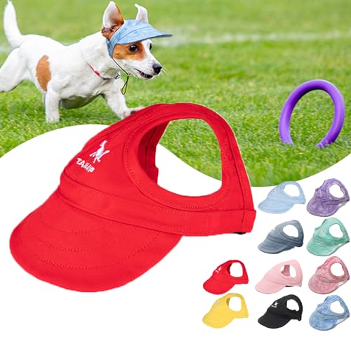 KURTIK Outdoor-Sonnenschutzhaube für Hunde,2024 Neue Haustier-Hunde-Outdoor-Sonnenschutz-Visiermütze mit Ohrlöchern und verstellbarem Halsband,Hunde-Sonnenblende,Haustier-Außenkappe (L,Rot) von KURTIK