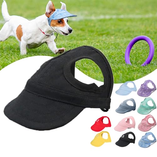 KURTIK Outdoor-Sonnenschutzhaube für Hunde,2024 Neue Haustier-Hunde-Outdoor-Sonnenschutz-Visiermütze mit Ohrlöchern und verstellbarem Halsband,Hunde-Sonnenblende,Haustier-Außenkappe (L,Schwarz) von KURTIK