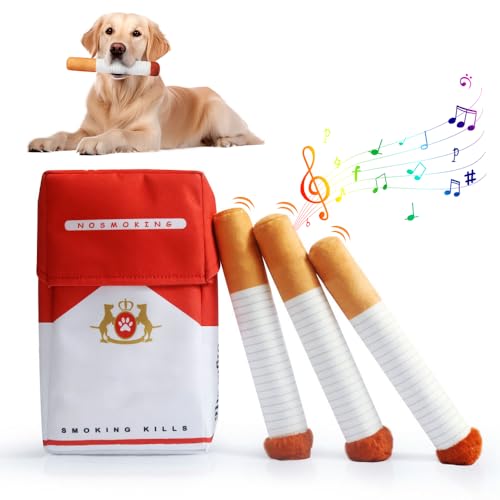 KUWUNG Interaktives Hundespielzeug Zigarette, Kichern-Puff-Stick-Spielzeug mit Einer Box, Lustiges Kichern, Plüsch Hunde Spielzeug, Welpenspielzeug, Hundespielzeug Quietschend, Joint hundespielzeug von KUWUNG