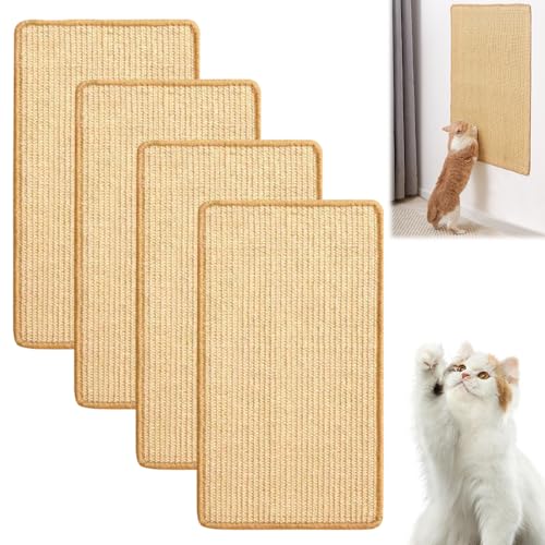 KUWUNG Kratzmatte Katze, 4 Stück Sisal Teppich Katzen, 50x25cm Kratzteppich Katzenkratzmatte, Kratzbrett Wand,Katzenkratzbretter Kratzmatte für Schützt Teppiche und Sofas von KUWUNG