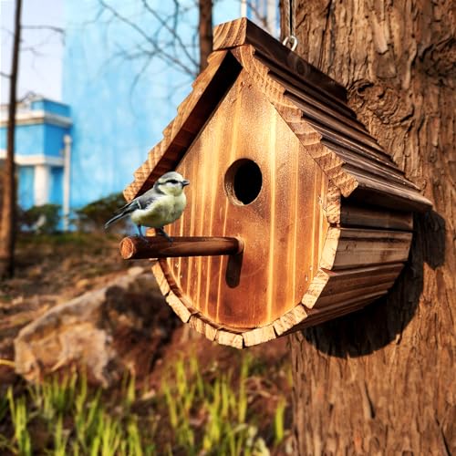 KWISAMR Vogelhaus aus Holz, für den Außenbereich, natürliche Vogelhäuser für Küken, Blauvögel, Zaunkönig usw., handgefertigt aus natürlichem Holz für Gartendekorationen von KWISAMR