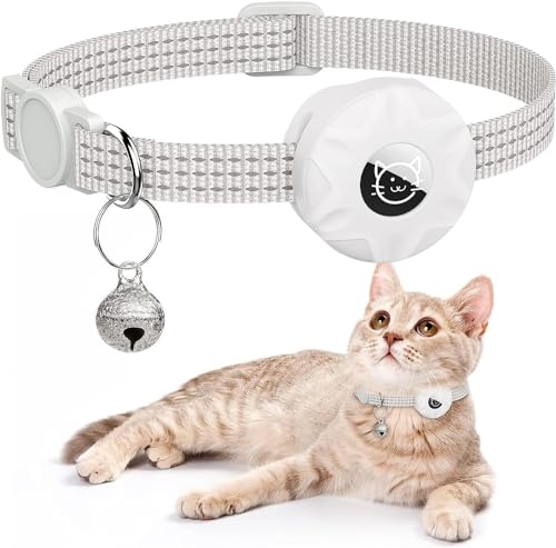 Katzenhalsband für AirTag Integriertes Reflektierendes Kätzchenhalsband, Welpen Katzenhalsband mit Glocke Leichte Tracker Katzen Halsbänder für Mädchen Junge Katzen, Weiß von KWJEIULSOQ