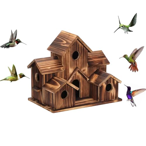 Vogelhaus, Holz-Vogelhäuser zum Aufhängen im Freien, 5 Löcher, handgefertigtes natürliches Vogelhaus für Hinterhof, Innenhof, Terrasse von KWJNH