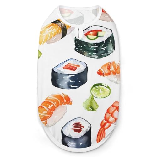 Aquarell Sushi Wasabi Hunde- und Katzenkleidung Sommer-T-Shirt Grafik Weste Ärmelloses Haustier-Tanktop von KWQDOZF