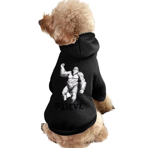 Bigfoot Sasquatch Believe Hunde-Kapuzenpullover, Bedruckt, lustiges Winter-Hunde-Sweatshirt, Katzen-Kapuzen-Welpen-Outfit, süßes Kostüm für kleine, mittelgroße und große Hunde und Katzen von KWQDOZF