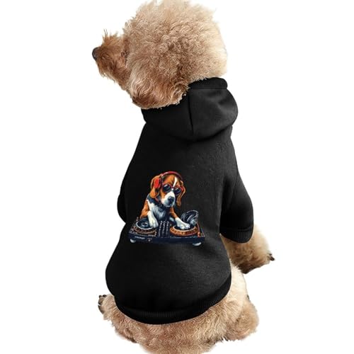 DJ Beagle-Hunde-Kapuzenpullover, Bedruckt, lustiges Winter-Hunde-Sweatshirt, Katzen-Kapuzen-Welpen-Outfit, süßes Kostüm für kleine, mittelgroße und große Hunde und Katzen von KWQDOZF