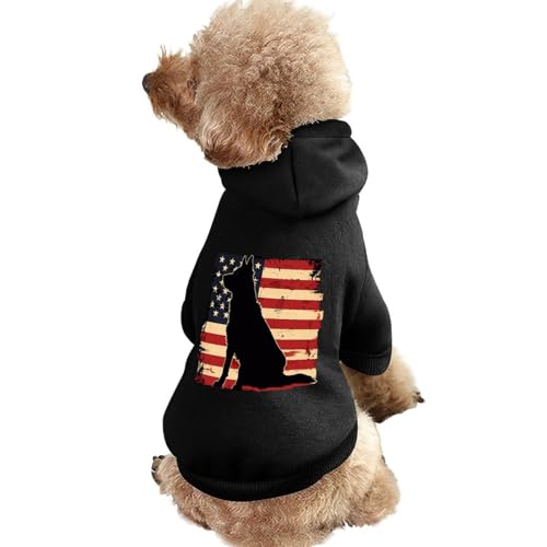 Deutscher Schäferhund, US-Flagge bedruckter Haustier-Kapuzenpullover, Warmer Hunde-Kapuzenanzug, süße Outfits, Kleidung für Hunde und Katzen von KWQDOZF