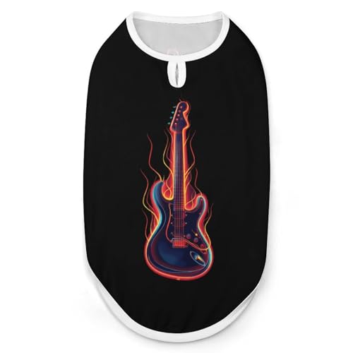 E-Gitarre mit rot-blauen Flammen, Hunde- und Katzenkleidung, Sommer-T-Shirt, grafische Weste, ärmellos, Haustier-Tanktop von KWQDOZF