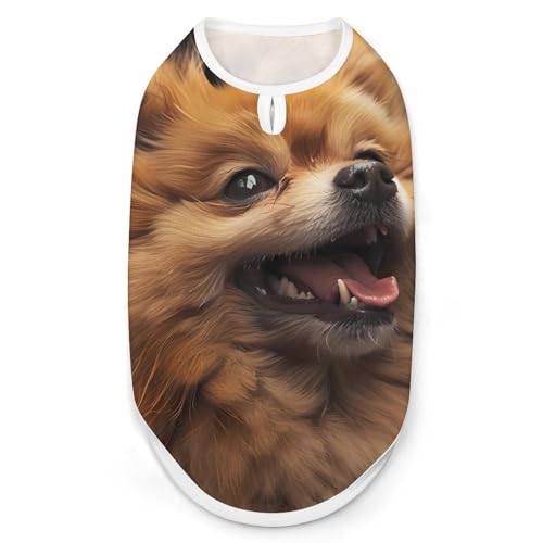 Happy Pomeranian Dog Hunde- und Katzenkleidung Sommer-T-Shirt Grafikweste Ärmelloses Haustier-Tanktop von KWQDOZF