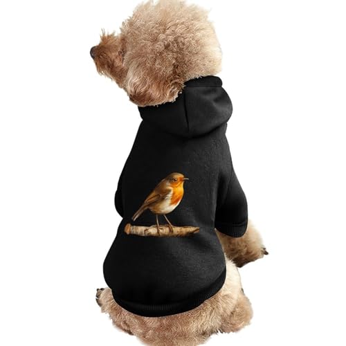 Haustier-Kapuzenpullover mit Rotkehlchen-Vogel auf Holz-Aufdruck, Warmer Hunde-Kapuzenpullover, süße Outfits, Kleidung für Hunde und Katzen von KWQDOZF