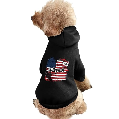 Haustier-Kapuzenpullover mit Volleyball-Aufdruck und US-Flagge, Warmer Hunde-Kapuzenanzug, süße Outfits, Kleidung für Hunde und Katzen von KWQDOZF