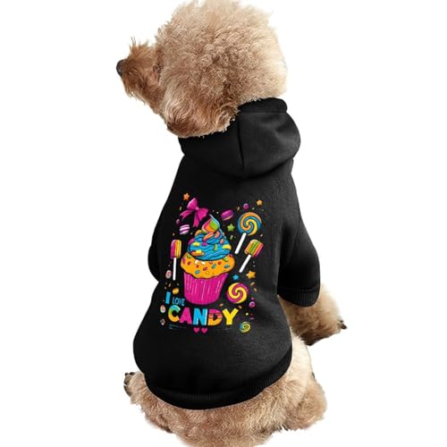 Hunde-Kapuzenpullover mit Aufdruck „I Love Candy, lustiges Winter-Hunde-Sweatshirt, Katzen-Kapuzen-Welpen-Outfit, süßes Kostüm für kleine, mittelgroße und große Hunde und Katzen von KWQDOZF