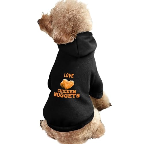 Hunde-Kapuzenpullover mit Aufdruck „I Love Chicken Nuggets, lustiges Winter-Hunde-Sweatshirt, Katzen-Kapuzen-Welpen-Outfit, süßes Kostüm für kleine, mittelgroße und große Hunde und Katzen von KWQDOZF