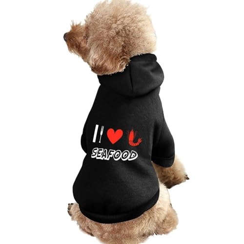 Hunde-Kapuzenpullover mit Aufdruck „I Love Seafood, lustiges Winter-Hunde-Sweatshirt, Katzen-Kapuzen-Welpen-Outfit, süßes Kostüm für kleine, mittelgroße und große Hunde und Katzen von KWQDOZF