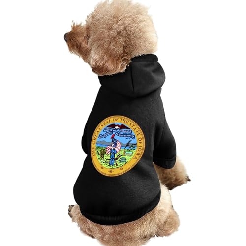 Hunde-Kapuzenpullover mit Aufdruck „Staatssiegel von Iowa, lustiges Winter-Hunde-Sweatshirt, Katzen-Kapuzen-Welpen-Outfit, süßes Kostüm für kleine, mittelgroße und große Hunde und Katzen von KWQDOZF