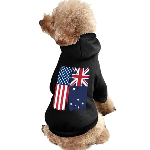 Hunde-Kapuzenpullover mit Aufdruck „US-Australische Flagge – Lustiges Winter-Hunde-Sweatshirt – Katzen-Welpen-Outfit mit Kapuze – Süßes Kostüm für kleine, mittelgroße und große Hunde und Katzen von KWQDOZF