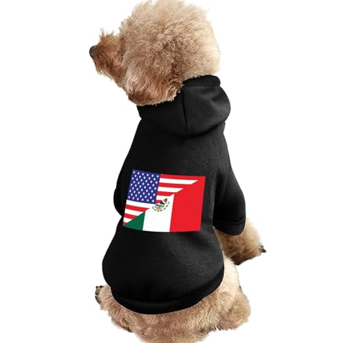 Hunde-Kapuzenpullover mit Aufdruck „US-Mexiko-Flagge, lustiges Winter-Hunde-Sweatshirt, Katzen-Kapuzen-Welpen-Outfit, süßes Kostüm für kleine, mittelgroße und große Hunde und Katzen von KWQDOZF