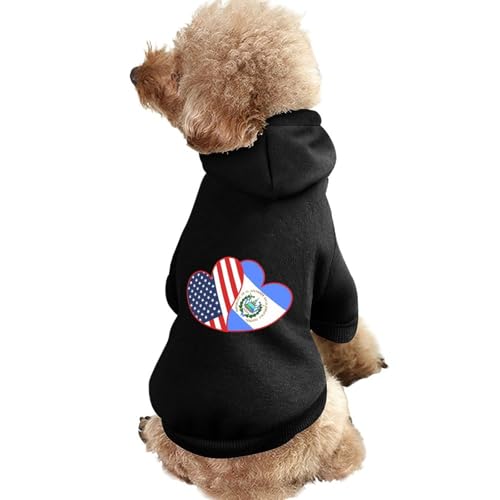 Hunde-Kapuzenpullover mit Aufdruck der US- und EL Salvador-Flagge, lustiges Winter-Hunde-Sweatshirt, Katzen-Kapuzen-Welpen-Outfit, süßes Kostüm für kleine, mittelgroße und große Hunde und Katzen von KWQDOZF