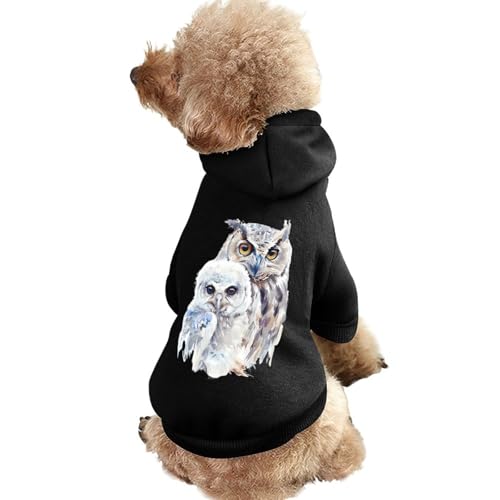 Hunde-Kapuzenpullover mit Eulenmotiv in Aquarell-Optik, Bedruckt, lustiges Winter-Hunde-Sweatshirt, Katzen-Kapuzen-Welpen-Outfit, süßes Kostüm für kleine, mittelgroße und große Hunde und Katzen von KWQDOZF