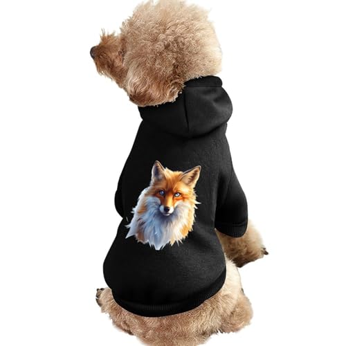 Hunde-Kapuzenpullover mit Fuchs und blauen Augen, Bedruckt, lustiges Winter-Hunde-Sweatshirt, Katzen-Kapuzen-Welpen-Outfit, süßes Kostüm für kleine, mittelgroße und große Hunde und Katzen von KWQDOZF