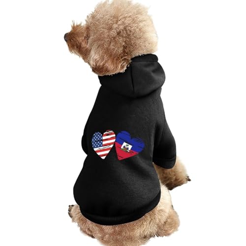 Hunde-Kapuzenpullover mit Haiti-US-Herzflagge, Bedruckt, lustiges Winter-Hunde-Sweatshirt, Katzen-Kapuzen-Welpen-Outfit, süßes Kostüm für kleine, mittelgroße und große Hunde und Katzen von KWQDOZF