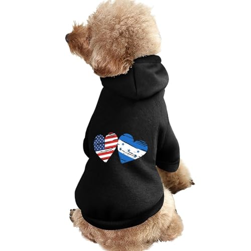 Hunde-Kapuzenpullover mit Herzmotiv und US-Honduras-Flagge, Bedruckt, lustiges Winter-Hunde-Sweatshirt, Katzen-Kapuzen-Welpen-Outfit, süßes Kostüm für kleine, mittelgroße und große Hunde und Katzen von KWQDOZF