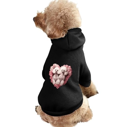 Hunde-Kapuzenpullover mit Pudel-Motiv in Rosengirlande, Bedruckt, lustiges Winter-Hunde-Sweatshirt, Katzen-Kapuzen-Welpen-Outfit, süßes Kostüm für kleine, mittelgroße und große Hunde und Katzen von KWQDOZF