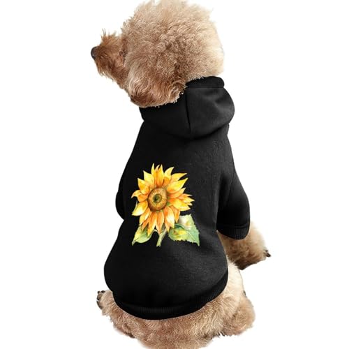 Hunde-Kapuzenpullover mit Sonnenblumen-Motiv, Bedruckt, lustiges Winter-Hunde-Sweatshirt, Katzen-Kapuzen-Welpen-Outfit, süßes Kostüm für kleine, mittelgroße und große Hunde und Katzen von KWQDOZF